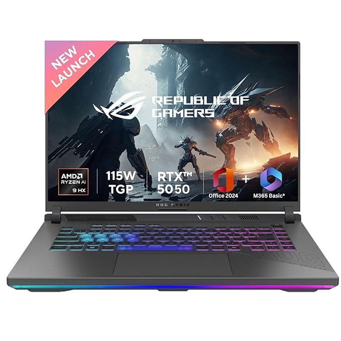 ASUS ROG Strix G16, AMD Ryzen 9 8940HX, Gaming Laptop(RTX 5050-8GB/115W TGP/16GB RAM/1TB SSD/FHD+/16