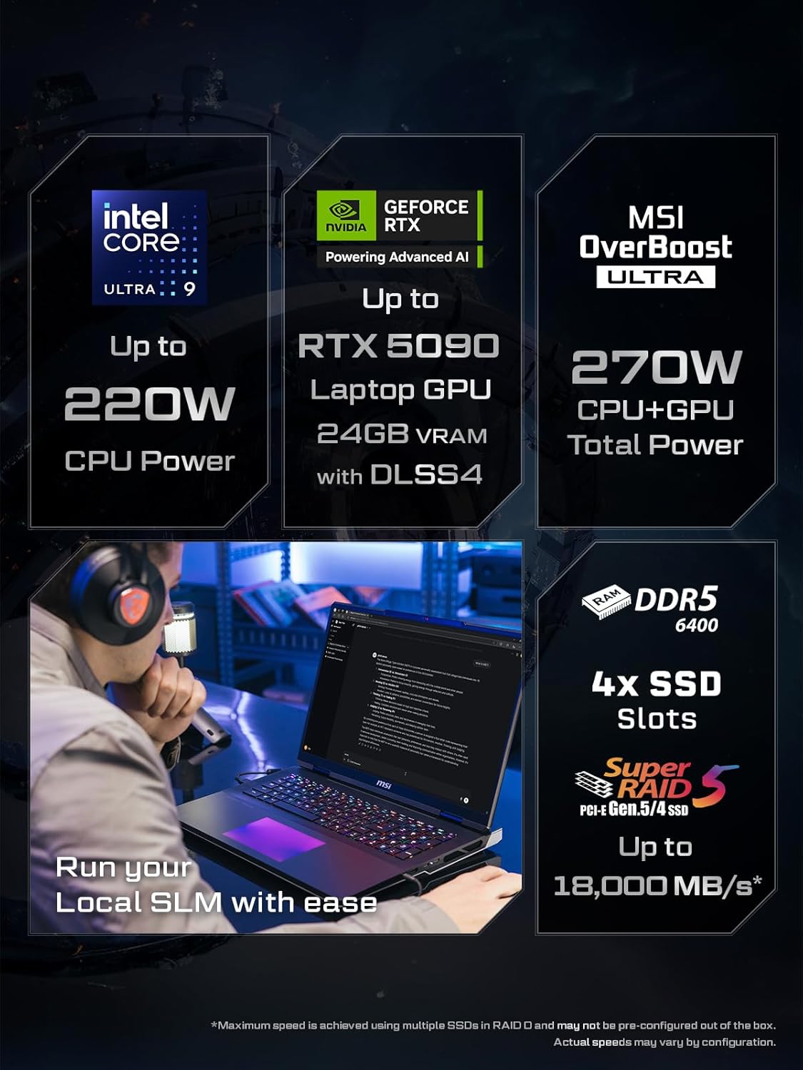 MSI Titan 18 HX AI,Intel Series 2 Core Ultra 9 285HX,46CM UHD+ MiniLED 120Hz Gaming Laptop(64GB/6TB NVMe SSD/Windows 11 Home/GeForce RTX 5090,GDDR6 24GB/Core Black/3.6Kg), A2XWJG-486IN - Image 2