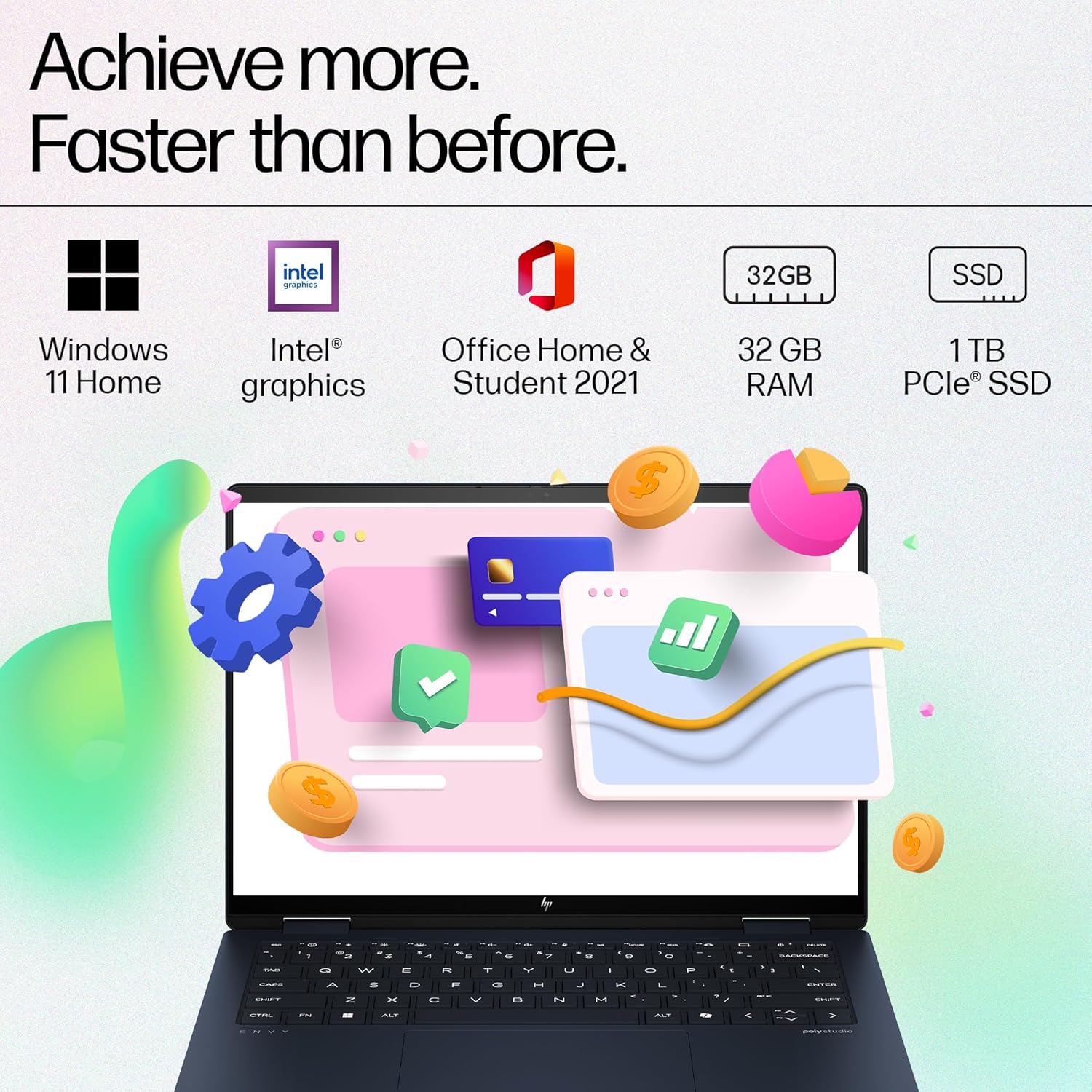 HP Envy X360 Convertible, Enhanced by AI, Intel 14th Gen Evo Core Ultra 7 155U, 14-inch (35.6 cm), 2.8K OLED, 400 nits, 32GB, 1TB SSD, Touch, 5MP IR Camera, (Win 11 Home+MSO, Blue,1.44 Kg), FC0100TU - Image 4