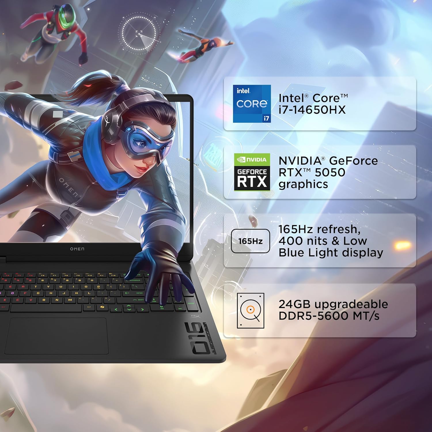 HP Omen, 14th Gen Intel Core i7-14650HX, 8GB RTX 5050, 24GB DDR5(Upgradeable) 1TB SSD, 165Hz, 2k WUXGA, 3ms, 400 nits, 16''/40.6cm, Win11, M365* Office24, Black, 2.43kg, am0241TX, RGB Gaming Laptop - Image 4