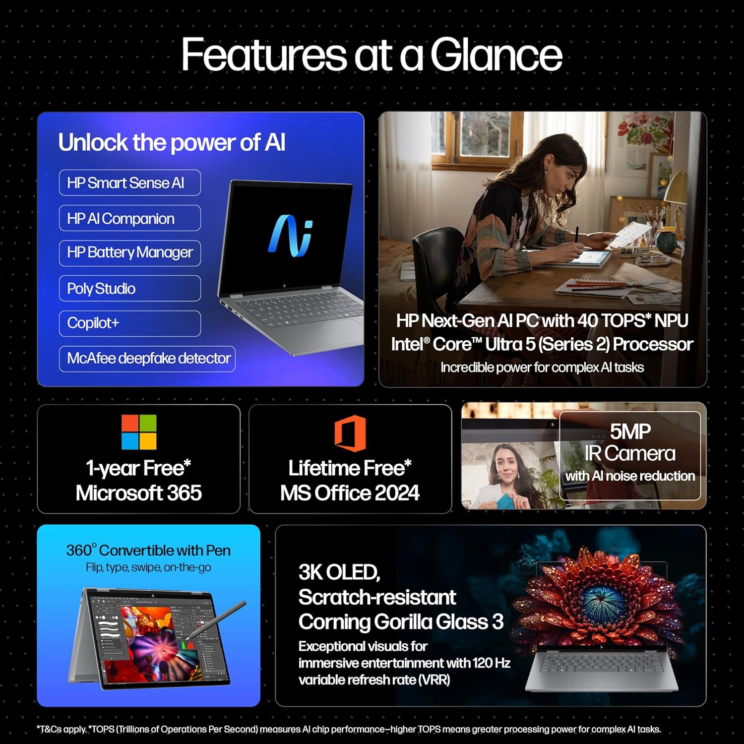 HP OmniBook X Flip (Previously Envy), Intel Core Ultra 5 226V, 40 Tops, (16GB LPDDR5X, 512GB SSD) 3K, OLED, 14''/35.6cm, Touch, Win11, Office24, Silver,1.38kg, fm0058TU, 5MP Camera, Next Gen AI Laptop - Image 3